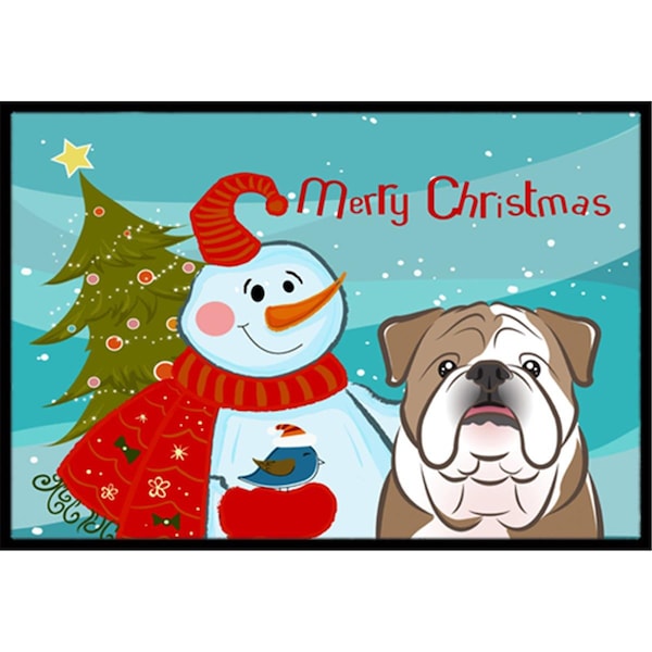 Carolines Treasures Snowman With English Bulldog Indoor and Outdoor Mat- 18 x 27 in. BB1839MAT - main